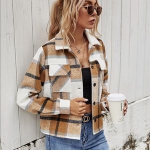 SHEIN plaid flap pocket shacket